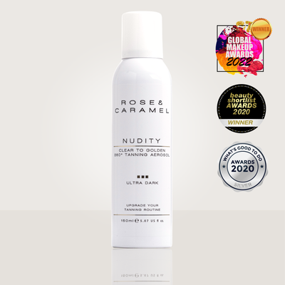 self tanning aerosol, transfer free tan, deep golden tan, mess free tan, clear tanner, universal tanner.