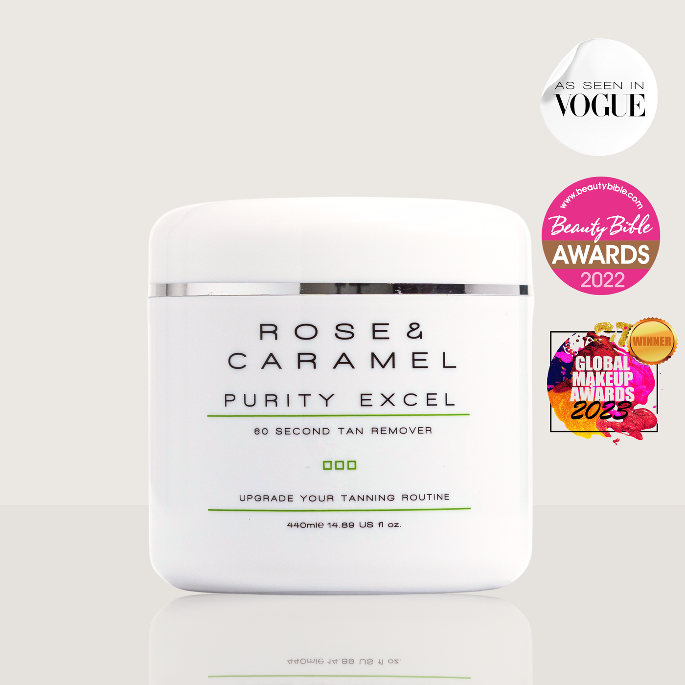 purity excel 60 second tan remover 440ml, fake tan remover, fake tan eraser, self tan eraser, rose and caramel tan remover, purity remover, tan remover 60 seconds, body exfoliator, 60 second tan remover